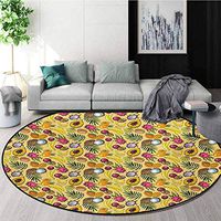 RUGSMAT Fruit Modern Washable Round Bath Mat,Various Tropical Fruits Kiwi Mango Papaya Coconut Sweet Juicy Tropical Summer Food Non-Slip Bathroom Soft Floor Mat Home Decor,Round-71 Inch