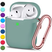 JINGCI Airpods Case, Full Protective Airpods Case Cover Silicone Airpods Case Keychain for Girls and Women, Soft Chargeable Headphone Case with Rose Gold Carabiner for AirPods 2 and 1, Pine Green