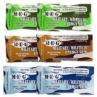 MEG - Military Energy Gum | 100mg of Caffeine Per Piece + Increase Energy + Boost Physical Performance + Multi Flavors of Arctic Mint, Spearmint, Cinnamon + 6 Packs (30 Count)