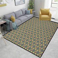 YucouHome Natural Fiber Area Rug for Baby Nursery, Patchwork Style Pattern in Oriental Style Boho Mystical Elements, Easy Maintenance Area Rug Living Room Bedroom Carpet(6'x 9') Multicolor