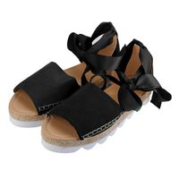 Women Flats Sandals,Hemlock Thick Bottom Sandals Wedges Lace Up Espadrilles Flatform Shoes (US:6.5, Black)