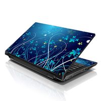 LSS Laptop 17-17.3" Skin Cover with Colorful Blue Floral Pattern for HP Dell Lenovo Apple Asus Acer Compaq - Fits 16.5" 17" 17.3" 18.4" 19" (2 Wrist Pads Free)
