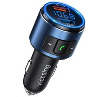 VicTsing Bluetooth FM Transmitter, Bluetooth V5.0, QC3.0 Car Bluetooth Adapter with LED Backlit, 2 USB Ports, Siri Voice Assistant & Hi-Fi Music-Blue