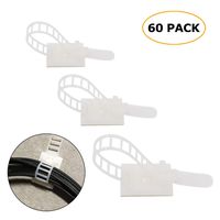 60 Piece 3 size Adjustable nylon cable Straps 3M Self-Adhesive Cable Clips with optional screw mount for cable management, 20 pieces each size(White)