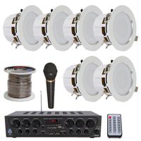 Lectronify 2-Ch. Bluetooth Home Audio Amplifier, (6) 4" 2-Way Ceiling/Wall Speakers, Unidirectional Handheld Dynamic Microphone and 250 ft. Speaker Wire