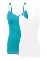 RT1004 Pack Ladies Adjustable Spaghetti Strap Lace Tunic Camisole 2Pack-WHT/Teal M