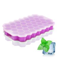 iReaydo 2-Pack(74 cubes) Ice Cube Trays, Easy-Release SiliconeIce and Flexible Trays with Removable Lid, BPA Free, Stackable (White & Purple)