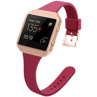 YiJYi Slim Bands Compatible with Fitbit Blaze,Thinner Soft Silicone Band with Metal Frame Replacement Wristband for Women Men Small Large (Small(5.5"-7.5"), Wine Red/Rose Gold Frame)