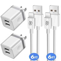 FIMARR Phone Charger (4in1 Pack), 6ft Long Fast Charging Cable Cord with 2.1A/5V Dual Port Wall Plug Charger Block Compatible with Phone XR XS X, 8/7/6 Plus, 5S/5C/SE, Pad Air Mini Pro (White/Grey)