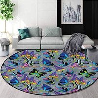 RUGSMAT Mushroom Modern Flannel Microfiber Non-Slip Machine Round Area Rug,Magic Psychedelic Forest Coffee Table Mat Non-Skid Living Room Carpet Diameter-51