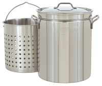 Bayou Classic 1144 1144-44-qt Stainless Stockpot with Basket, 44 quarts, Silver