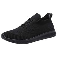 ZOMUSAR Men Large Size Breathable Woven Lightweight Sneakers Low-Top Casual Socks Shoes Black