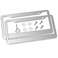 Newzon Metal License Plate Frames Chrome Screw Caps Stainless Steel Polish Mirror Silver License Plate Frame DIY White Personalized Car License Plate Covers Holders Customize 2 Hole Anti-Theft (Metal)