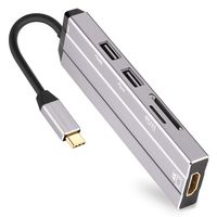 J&D 6-in-1 USB C Hub, Portable 6-Ports Aluminum Type-C Hub with Power Delivery PD Type C Charging Port, 4K HDMI Port, SD/TF Card Reader, USB 3.0 USB 2.0 Port Adapter, USB-C Hub - Gray