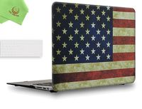 UESWILL 2in1 Rubberized Unique Pattern Solid Hard Shell Case with Clear Keyboard Cover for MacBook Air 13" (Models: A1369/A1466) + Microfibre Cleaning Cloth,US Flag