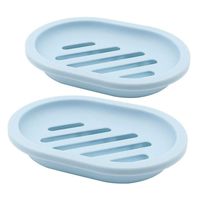 TOPSKY 2-Pack Soap Dish with Drain, Soap Holder, Soap Saver, Easy Cleaning, Dry, Stop Mushy Soap (Blue)