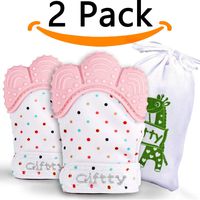 Baby Teething Mittens Self-Soothing Pain Relief Mitt, Stimulating Teether Toy, Prevent Scratches Protection Glove with Travel Bag, Stay on Baby's Hand, Unisex for 0-9 Months Baby (2 Mittens - Pink)