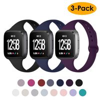 NANW Silicone Bands Compatible with Fitbit Versa/Versa 2 / Versa Lite Edition, Narrow Slim Soft Replacement Wristband Waterproof Accessories Sport Band for Versa Women Men, 3-Pack, Large Small