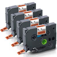 Unismar 4-Pack TZE-B21 Compatible for Brother P-Touch Laminated Tze Tz Label Tape Cartridge, for PT-D210 PT-H100 PT-H105 PTD400AD Label Maker, Black on Fluorescent Orange, 3/8In (9mm) x 16.4Ft (5m)