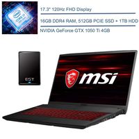 2020 MSI GF75 17.3" 120Hz FHD Gaming Laptop Computer, 9th Gen Intel Hexa-Core i7-9750H, 16GB DDR4 RAM, 512GB PCIE SSD + 1TB HDD, NVIDIA GeForce GTX 1050 Ti, Windows 10 + EST 500GB External Hard Drive