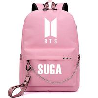 BTS Backpack Kpop Gift Daypack Laptop Bag College School Bookbag Light Stick with USB Charging Port Suga Pink