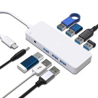 USB C Hub 7-Port, ICZI Type C to USB 3.0 Hub Compatible with Thunderbolt 3 Port for Chromebook Pixel, MacBook Pro, ASUS U4100, Surface Pro, Dell XPS15(2017) - White