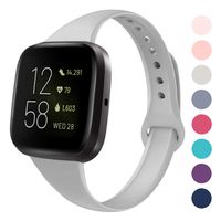 DYKEISS Sport Slim Silicone Band Compatible with Fitbit Versa/Versa Lite Edition, Thin Soft Narrow Silicone Replacement Strap Wristband Accessory for Fitbit Versa Smart Watch (Large, Light Gray)