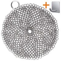 Chainmail Scrubber, Cast Iron Skillet Cleaner, KoHuiJoo 8" x 8" 316L Chainmail Scrubber Stainless Steel Chain Skillet Cleaner for Pre-Seasoned Pan Dutch Ovens Cast Iron Pans Cleaning (8"x8" Round)