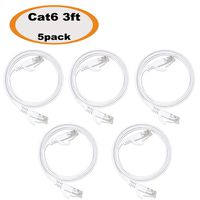 Cat6 Cable-Flat Ethernet Cable Cat 6 Patch Cord - PVC Jacket 32AWG Bare Copper Conductor - White 3ft 5pack (5pack 3ft White)
