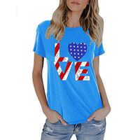 July 4th Retro Style Patriotic American Flag T-Shirt Vintage Short Sleeve O-Neck Womens Tee Shirts Blue