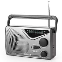 SEMIER AM/FM Portable Radio, Best Reception Compact Transistor Radios AC Power Operated or Operated by Dry Battery (D Cell Batteries x 2pcs, Battery not Included) -Grey