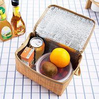 Imitation Rattan Plaited Portable Insulated Canvas Lunch Bag Thermal Food Picnic Lunch Bags Lunch Box Bag Tote
