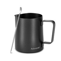 Milk Frothing Pitcher 350ml/12oz Steaming Pitchers Stainless Steel Milk Coffee Cappuccino Latte Art Barista Steam Pitchers Milk Jug Cup with Decorating Art Pen, Black