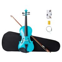 ARTALL 4/4 Handmade Student Acoustic Violin Beginner Pack with Bow, Hard Case, Chin Rest, Spare Strings, Rosin and Bridge, Glossy Blue