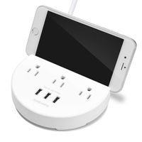 USB Surge Protector Power Strip with Phone Holder Stand 6FT Extension Cord 3 Outlet Charging Station for iPhone iPad Samsung Laptop Computer Home Office Travel Round SUPERDANNY