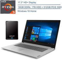 2020 Lenovo IdeaPad L340 17.3" HD+ Laptop Computer, AMD Ryzen 5 3500U Quad-Core (Beat I7-7500U), 16GB DDR4 RAM, 1TB HDD + 512GB PCIe SSD, DVDRW, USB-C, Gray, Windows 10 + EST 500GB External Hard Drive