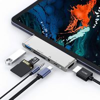 USB C Hub for iPad Pro 2018, USB Type-C to 4K HDMI Adapter w/USB 3.0, SD/TF Card Reader, 3.5mm Headphone Jack, PD Charging (Silver)