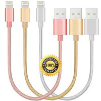 CableCord Short Nylon Braided USB Lightning Charging Cable/Data USB Compatible for iPhoneX Case /8/8 Plus/7/7 Plus/6/6s Plus,iPad Mini- Silver, Gold, Pink, 8-inch, 3-Pack