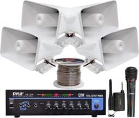 Lectronify Pyle 120 W PA Amplifier System with Lot of 4 Horn Speakers/Wireless Microphone with 100-foot Wire