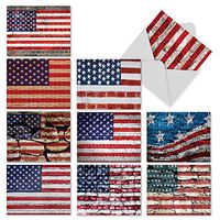 10 Assorted Thank You Note Cards 4 x 5.12 inch Featuring American Flag - ‘Flag Day' Patriotic Thank You Cards with White Envelopes - Star and Stripes Motif Depicted on Brick Walls M3013