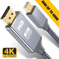 Capshi Mini DisplayPort to HDMI Cable - 6Ft Thunderbolt to HDTV Cord Mini DP to HDMI Chord 4K MiniDP to HDMI Wires Nylon Braided 1080P Compatible Mac Air/Pro, iMac Surface Pro/Dock, Monitor, Projector