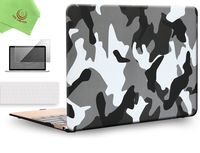 UESWILL 3in1 Rubberized Unique Pattern Solid Hard Shell Case Cover for MacBook 12 inch with Retina Dsiplay (Model: A1534) + Keyboard Cover and Screen Protector + Microfibre Cleaning Cloth,Camo/Gray