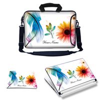 Meffort Inc Custom/Personalized Laptop Bundle Deal - Includes Bag with Side Pocket Skin Sticker & Mouse Pad, Customized Your Name (15.6 Inch, White Flower Leaves)