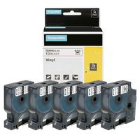 5-Pack Replace DYMO 18444 Rhino Permanent Vinyl Industrial Label Tape Compatible with DYMO Rhino 5200 4200 5000 6000 Industrial Label Maker, Black on White, 1/2-Inch x 18 ft