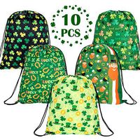 Whaline 10 Pieces St Patrick's Day Drawstring Bags, Shamrock Backpack Irish Large Goody Treat Candy Bags Bulk Wrapping Gift Bag for St Patrick's Party Favors