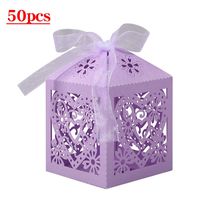 Lucky Monet 25/50/100PCS Love Heart Laser Cut Wedding Candy Gift Box Chocolate Box for Wedding Favor Birthday Party Bridal Shower with Ribbon (50pcs, Lavender)