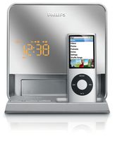 Philips DC190B Portable Alarm Clock Radio Speaker System w/Dock Connector for iPod & iPhone (Silver)