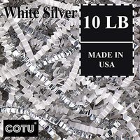 10 LB Premium White Silver Metallic Mix Crinkle Shred Gift Basket Shred Crinkle Paper Filler Bedding by COTU (160 oz)