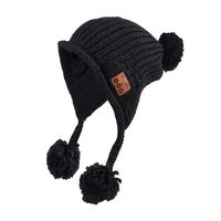Bluetooth Beanie Hat Winter Knit Pom Pom Beanie Music Hat Wireless Headphone Speaker Hat Slouchy Skull Cap with Earflap Pom for Women Girls, 36A Black