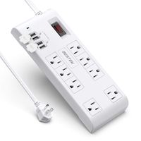 BESTEK 8-Outlet 15A Surge Protector Power Strip with USB, 5V 4.2A 4-Port Smart USB Charging Station, 12 Feet Heavy Duty Extension Cord, FCC ETL Listed